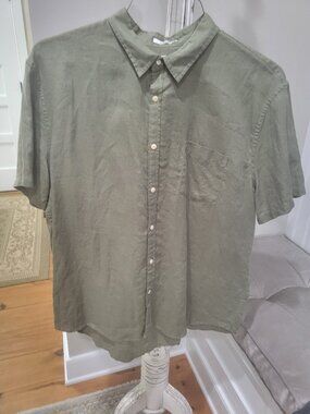 Lucky Brand Linen Shirt 2XL XXL Classic Fit Sage Green Short Sleeve Button Up